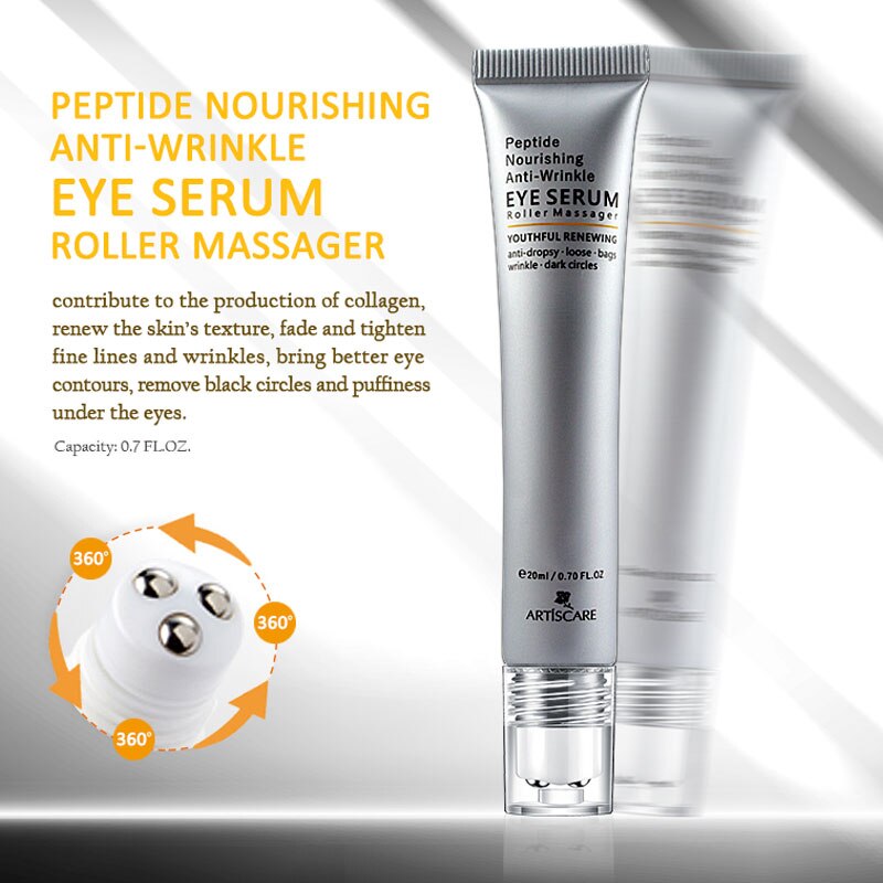 ARTISCARE Peptide Nouring Anti Wrinkle Eye Serum Roller Massager Anti-Puffiness Remove Dark Circles Anti-Aging Eye Care Cream