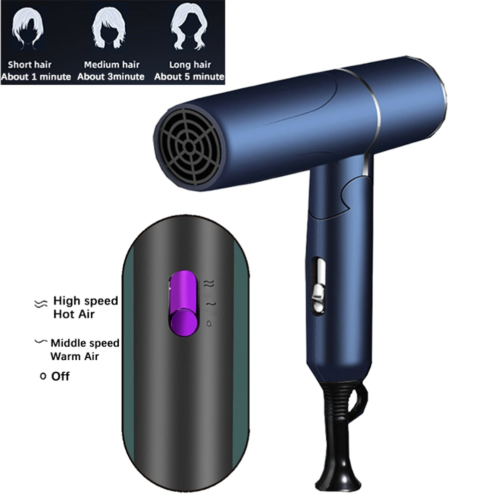 Portable Anion Hair Dryer High Power Blue Light Anion Anti-static Modeling Household Heating Hot Cooling Air Foldable Hairdryer