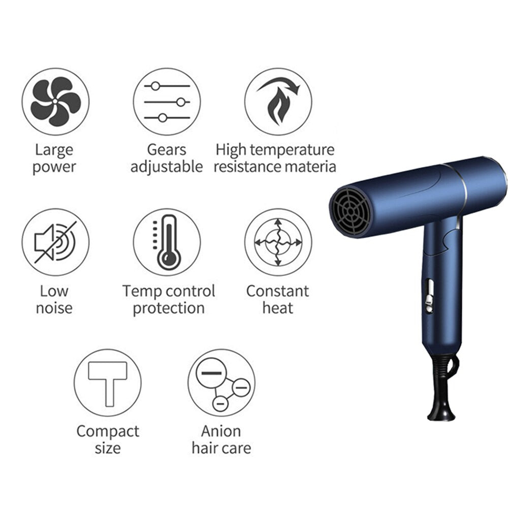 Portable Anion Hair Dryer High Power Blue Light Anion Anti-static Modeling Household Heating Hot Cooling Air Foldable Hairdryer