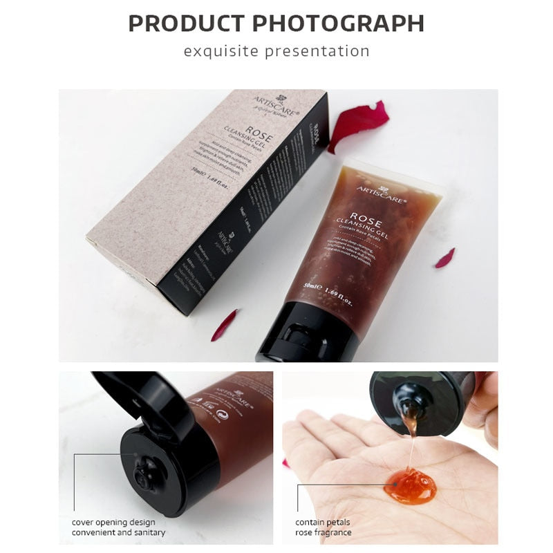 Facial Cleanser Foam Rose Cleansing Gel Face Wash Remove Blackhead Moisturizing Shrink Pores Deep Cleaning Oil Control Skin Care