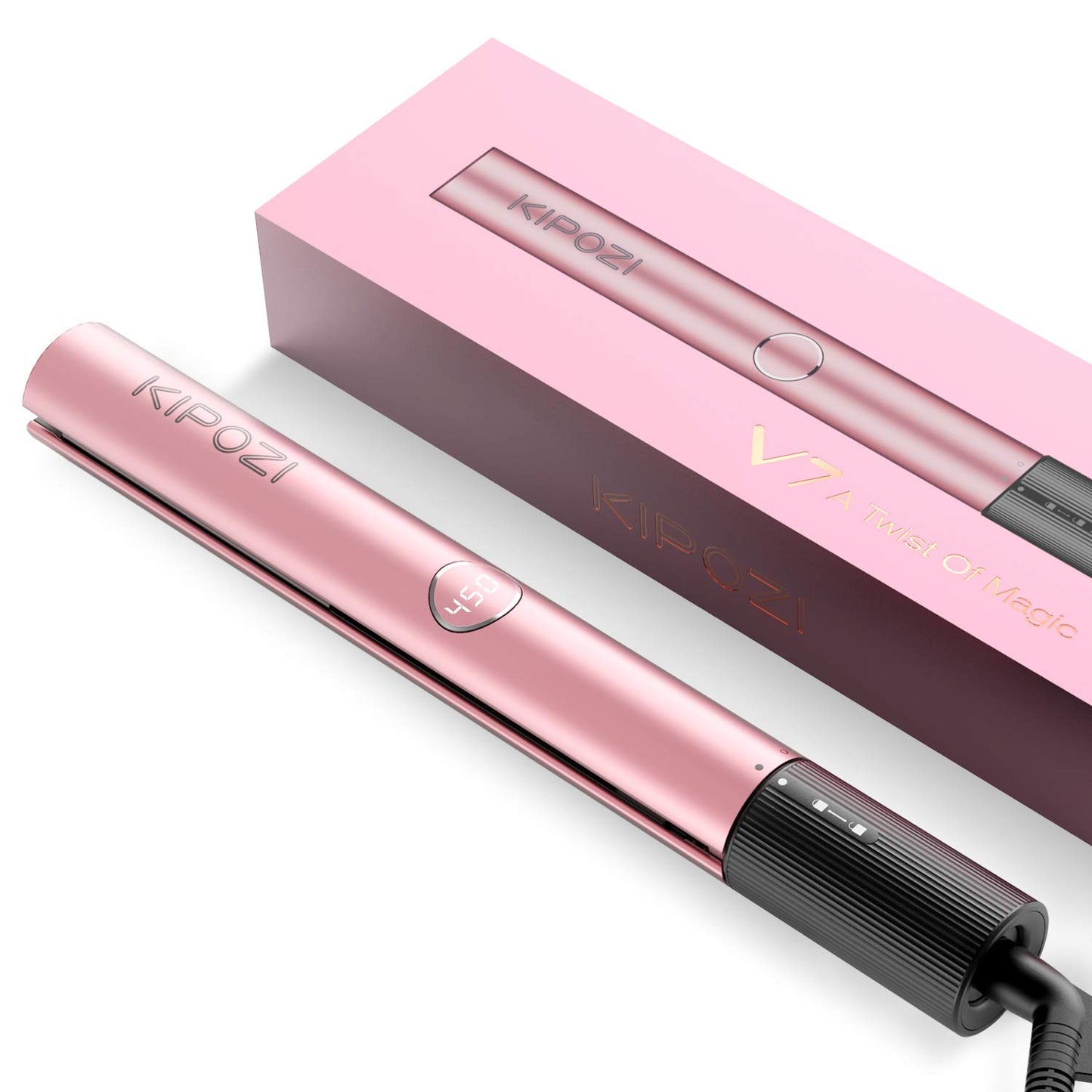 KIPOZI Hair Straightener 2 in 1 Flat Iron Curling Iron Nano Titanium Instant Heating Flat Iron with Digital LCD Display