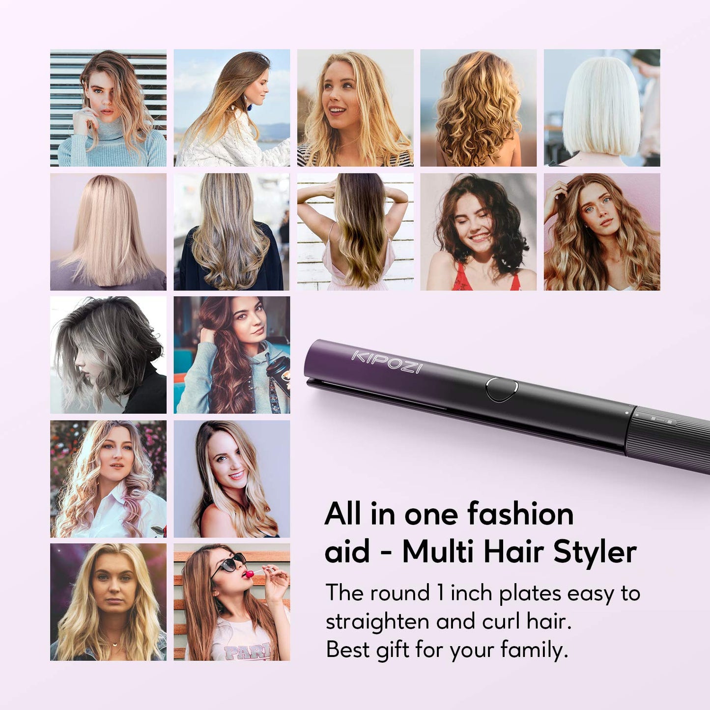 KIPOZI Hair Straightener 2 in 1 Flat Iron Curling Iron Nano Titanium Instant Heating Flat Iron with Digital LCD Display