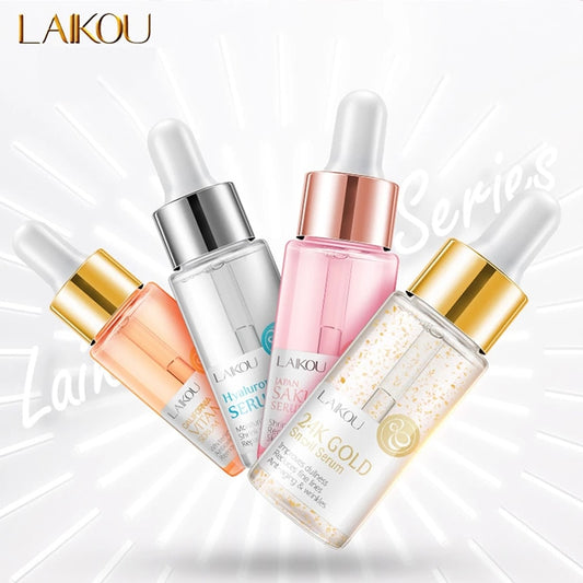 LAIKOU Hyaluronic Acid Essence Facial Serum Anti Wrinkle Whitening Face Care Anti-Aging Dry Skin Vitamin C Rose Essence 17ml