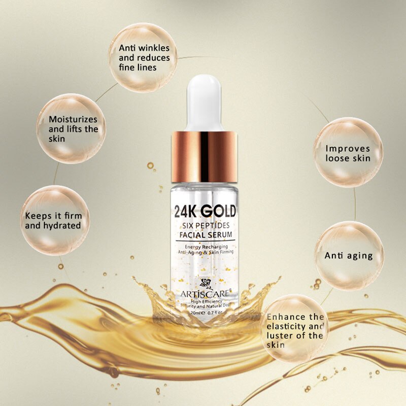 ARTISCARE 24k Gold Six Peptides Face Serum 20ml Anti Wrinkle Anti Aging Hyaluronic Acid Essence Whitening Facial Skin Care 3pcs