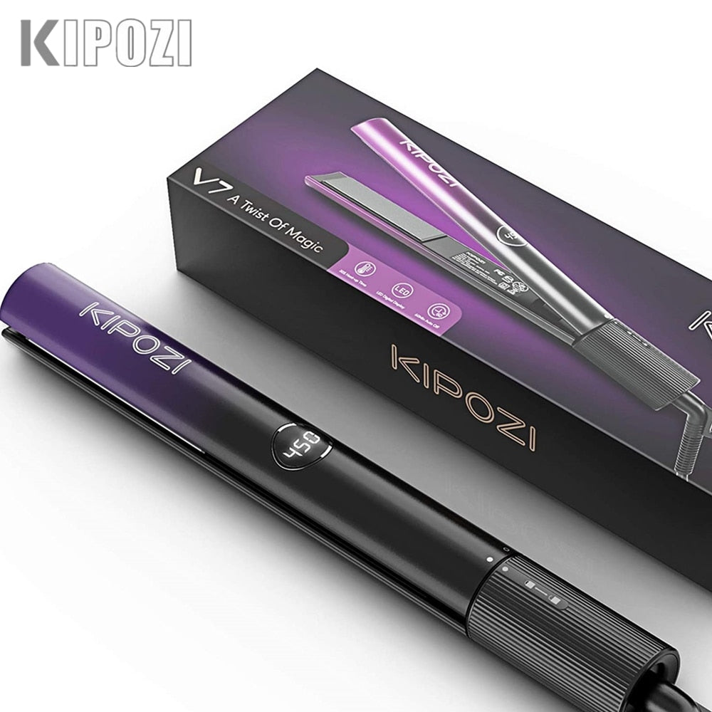 KIPOZI Hair Straightener 2 in 1 Flat Iron Curling Iron Nano Titanium Instant Heating Flat Iron with Digital LCD Display