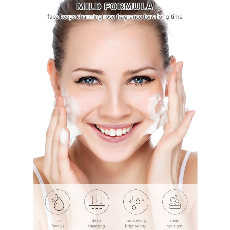 Facial Cleanser Foam Rose Cleansing Gel Face Wash Remove Blackhead Moisturizing Shrink Pores Deep Cleaning Oil Control Skin Care