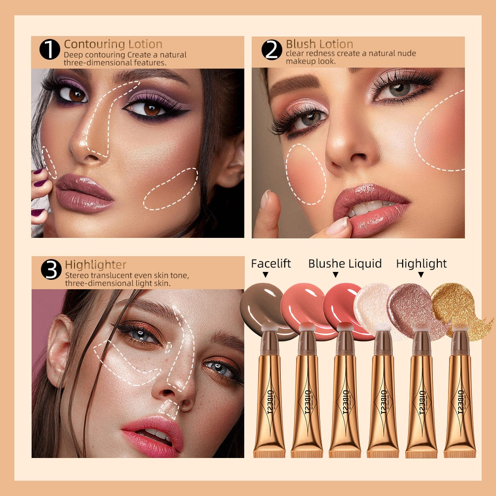 QIBEST Face Liquid Blusher Natural Cream Cheek Eye Tint Peach Blush Makeup Multi-use Stick Contour Blush Brighten Cheek Cosmetic