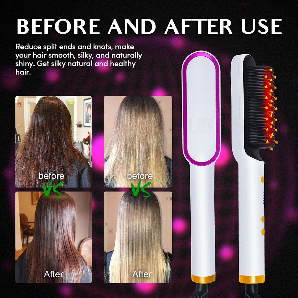 Professional Hair Straightener Brush Electric Hot Comb Curler Hair Iron Straightening Comb Men Beard Straightener Beard Brush
