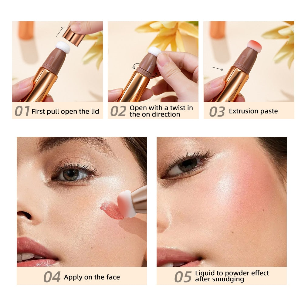 QIBEST Face Liquid Blusher Natural Cream Cheek Eye Tint Peach Blush Makeup Multi-use Stick Contour Blush Brighten Cheek Cosmetic