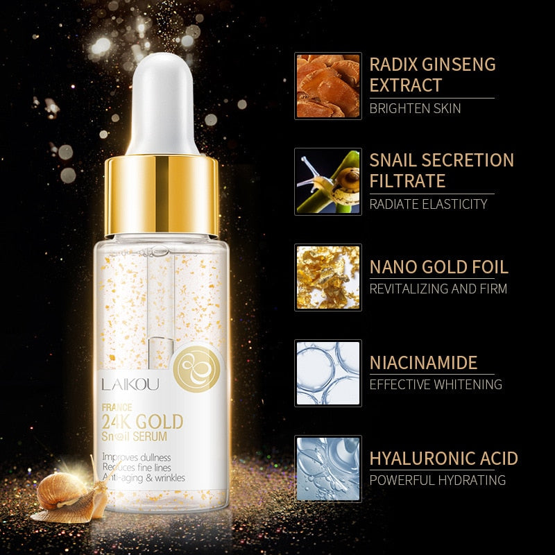 24K Gold Snail Nourishing Face Serum Facial Cream Firming Skincare Set Eye Cream Beauty  Facial Essence Korean Skin Care Product