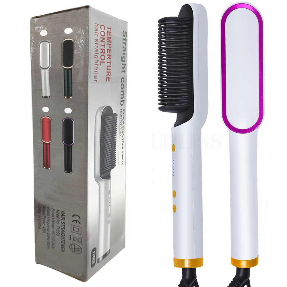Professional Hair Straightener Brush Electric Hot Comb Curler Hair Iron Straightening Comb Men Beard Straightener Beard Brush