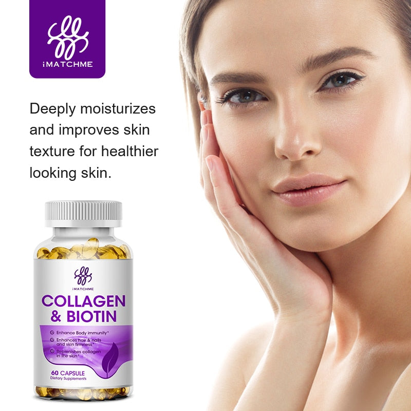 iMATCHME Biotin Vitamins with Collagen &amp; Keratin - Vitamin B1,B2,B3,B6,B7 Complex Healthy Nails &amp; Skin &amp; Hair Growth Supplement