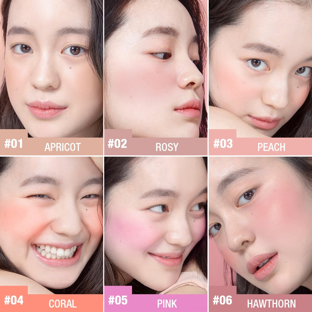 O.TWO.O Blush Makeup Palette 6 Colors Mineral Powder Long-lasting Natural Cheek Contour Tint Peach Pink Face Blusher Cosmetics