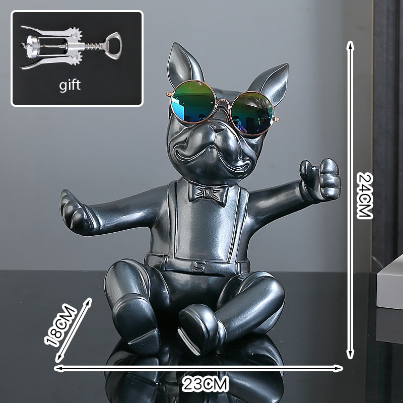 French Bulldog Wine Holder Nordic Live Room Sculpture office Dog Statue Table Decoration Dog Resin Statu Home Decor Ornament