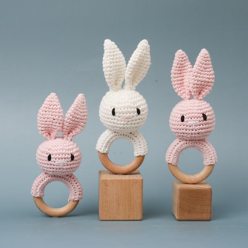 Wooden Rattle Baby Teether for Kids Teething Rings Animal Crochet Rattle Elephant Wooden Babies Gym Montessori Children's Toys