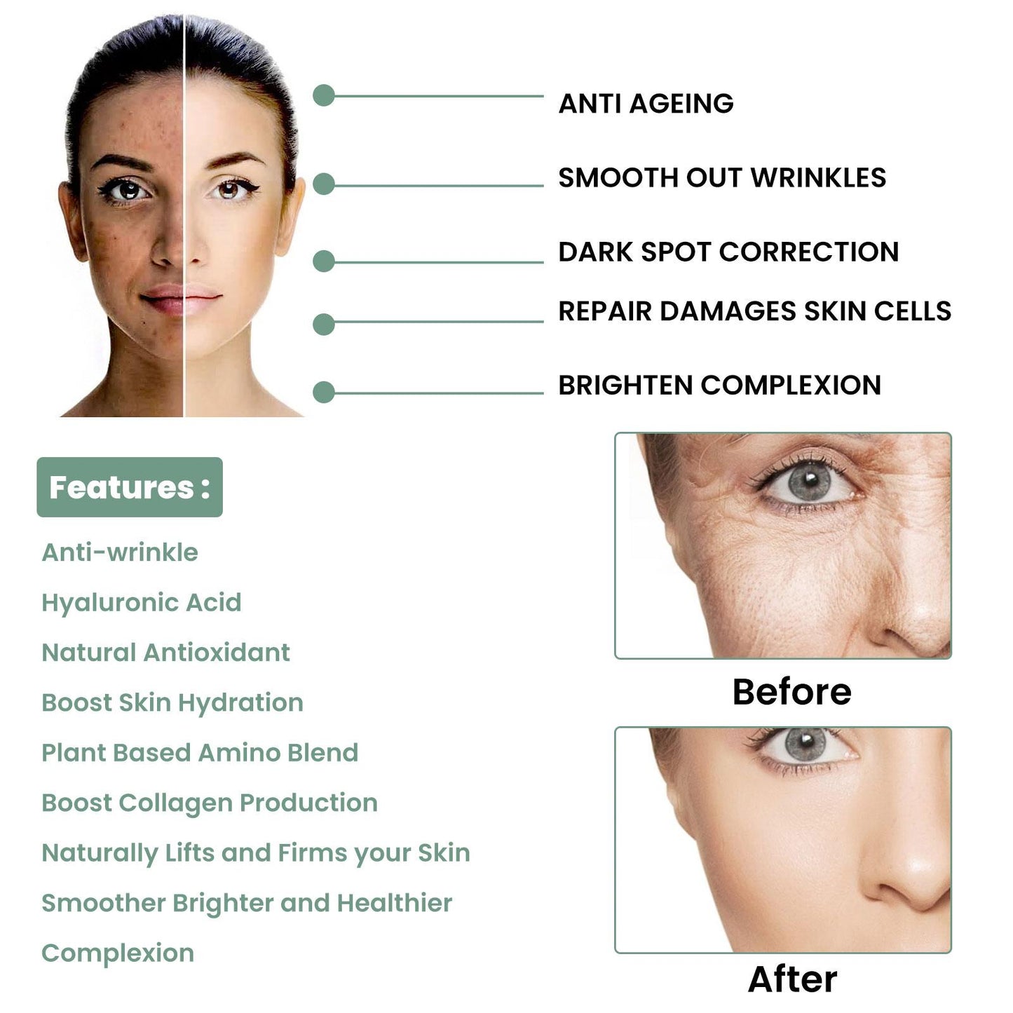 30ml Collagen Boost Face Serum Essence Anti Wrinkle Anti Aging Whitening Moisturizing Face Skin Care Wrinkle Remove Facial Serum