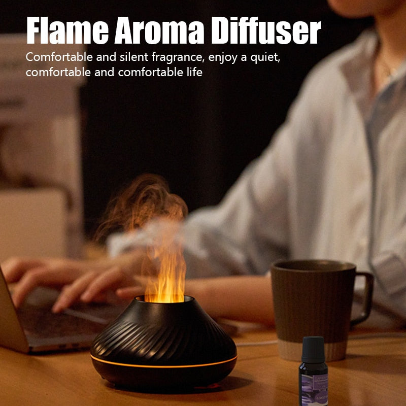 Flame Aroma Diffuser Air Humidifier Home Ultrasonic Mist Maker Fogger Essential Oil Difusor With LED Color Flame Lamp Purifier