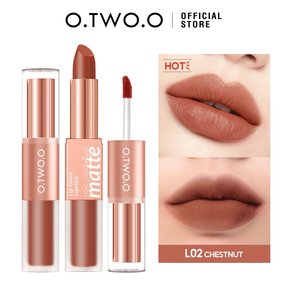 O.TWO.O Lipstick 12 Colors Lip Gloss 2 in 1 Lip Tint Waterproof Long -lasting Moisture Red Lip Matte Lipstick Make-up for Women