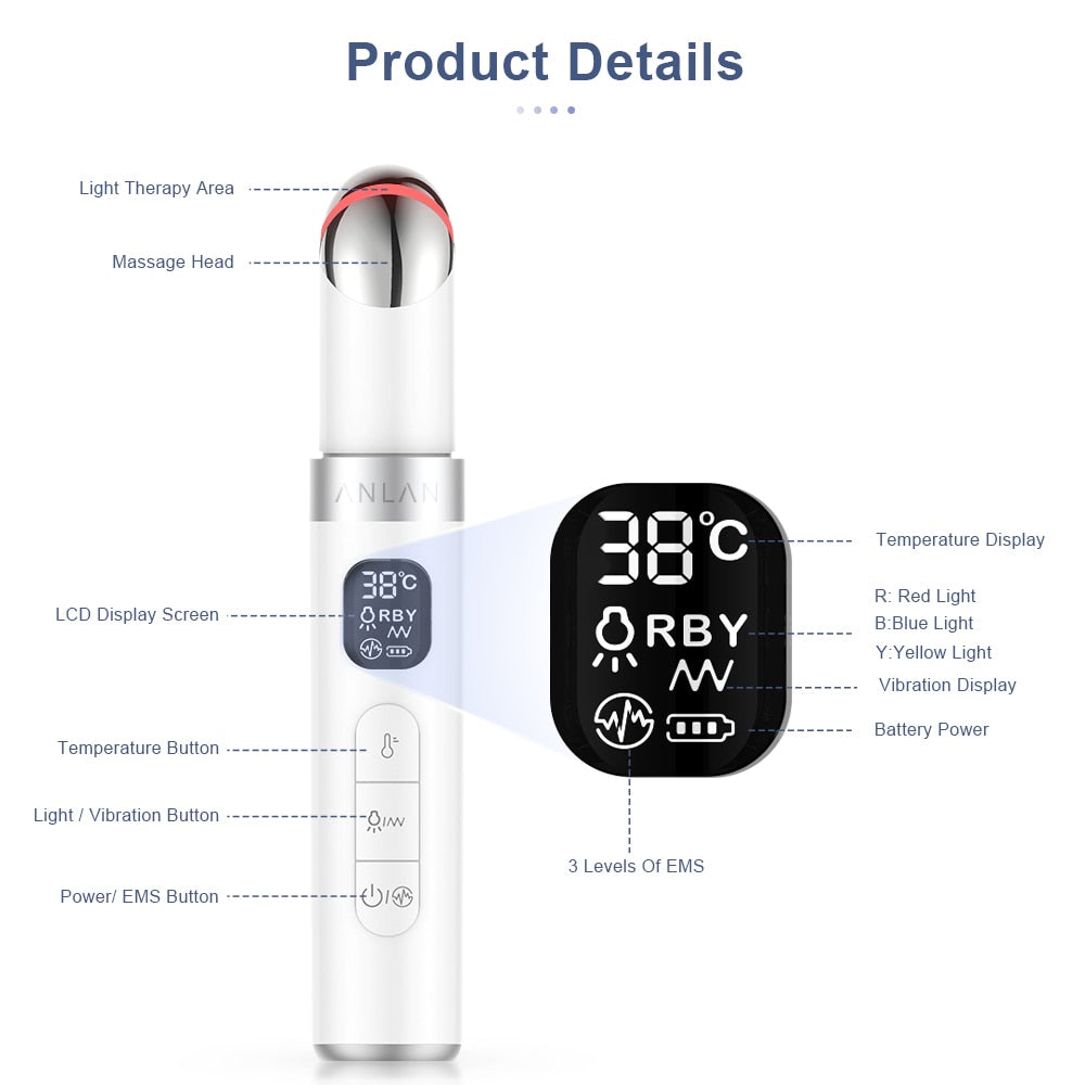 ANLAN EMS Electric Eye Massager Eye Skin Lift Anti Age Wrinkle Skin Care Tool Vibration 45℃ Hot Massage Relax Eyes Photo Therapy
