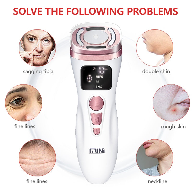 New Mini HIFU RF Ultrasonic Facial Machine EMS Micro Current Lifting Firming Lifting Wrinkle Skin Care Machine Massager