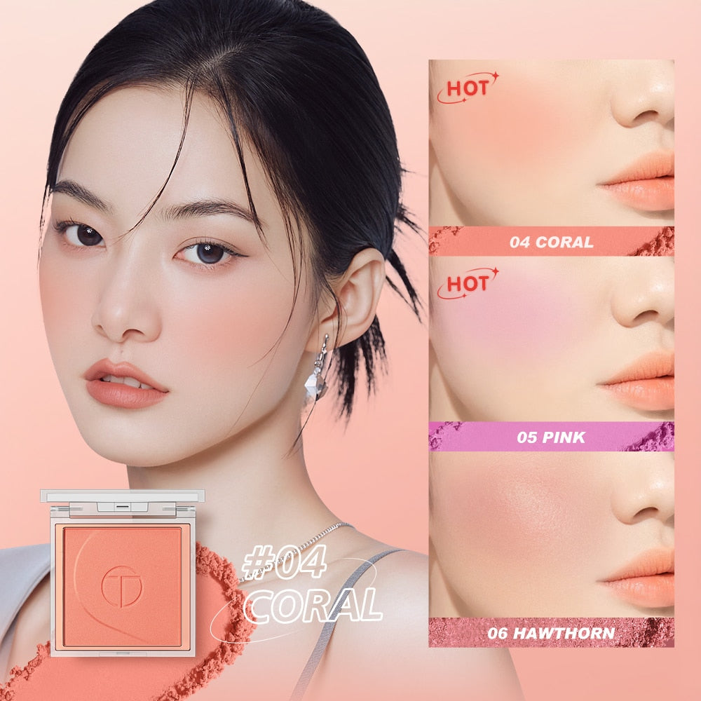 O.TWO.O Blush Makeup Palette 6 Colors Mineral Powder Long-lasting Natural Cheek Contour Tint Peach Pink Face Blusher Cosmetics
