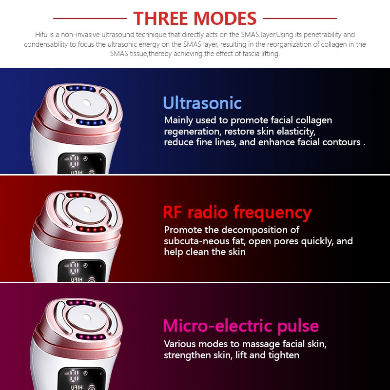 New Mini HIFU RF Ultrasonic Facial Machine EMS Micro Current Lifting Firming Lifting Wrinkle Skin Care Machine Massager