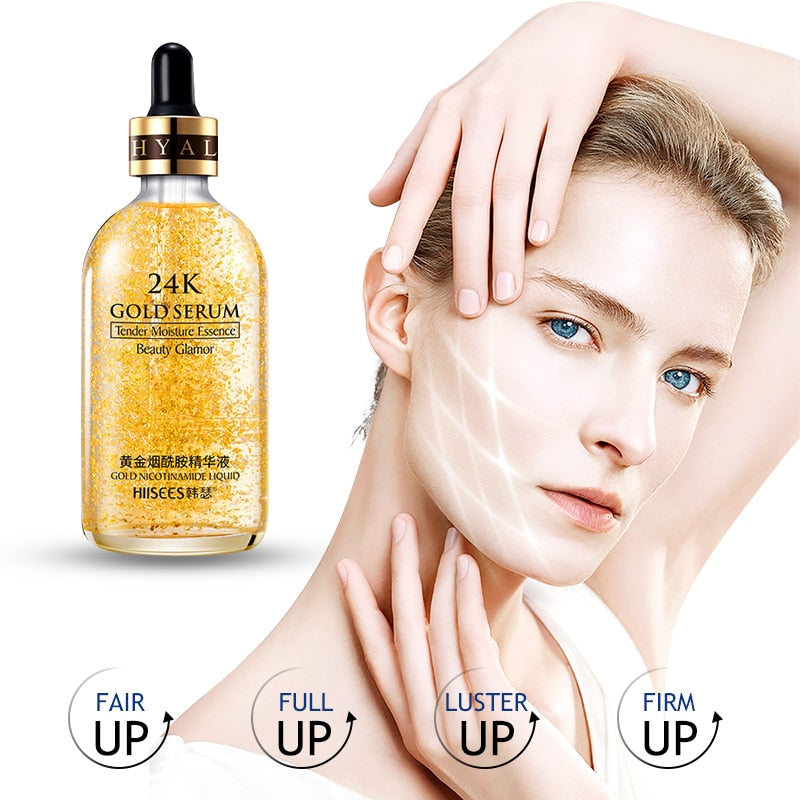 24K Gold Face Serum Hyaluronic Acid Moisturizing Essence Brightening Skin Tone Shrink Pores Anti Wrinkle Whitening Skin Care 30g