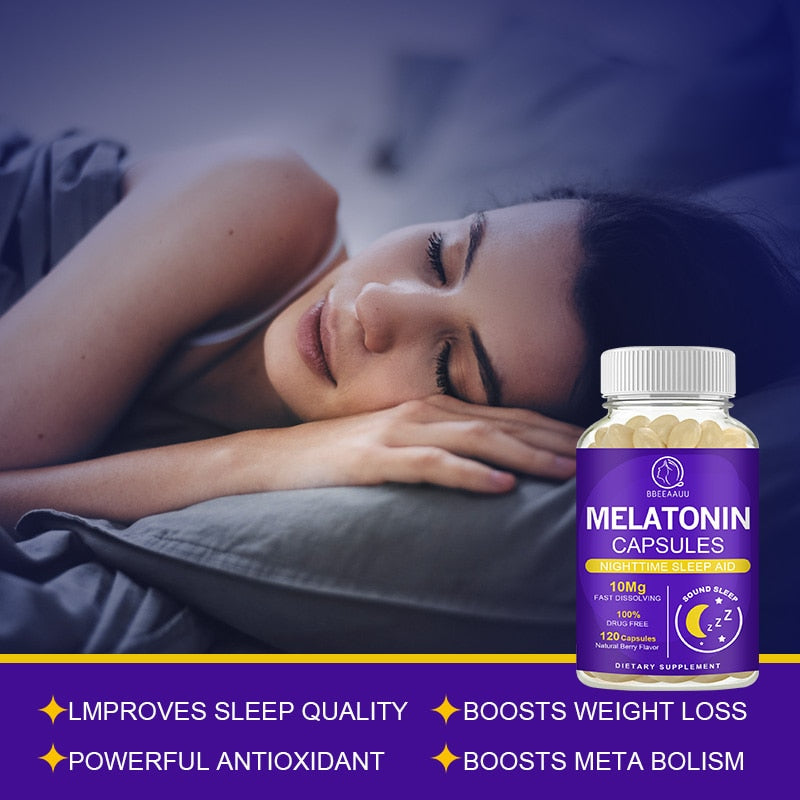 BBEEAAUU 10Mg Melatonin Capsules Vitamins B6 Relieve Insomnia Help Sleep Deep Sleeping for Middle-aged Elderly Adjust Sleep Time