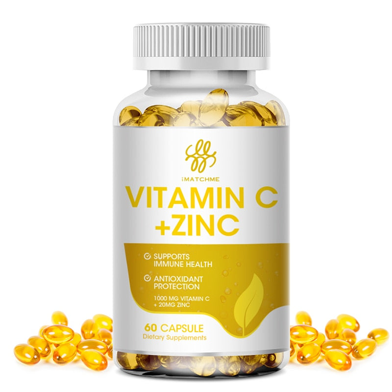 Vitamin C 1000mg &amp; Zinc 20mg Powerful Formula Immune Support  Antioxidant Supports Cell Activity Energy Production &amp;Skin Health