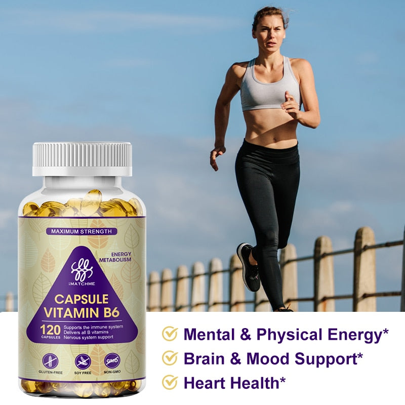 iMATCHME Vitamin B6 Capsules Boost Immune System Help Cardiovascular Health Brain Function Active Cells Protect Hair Health