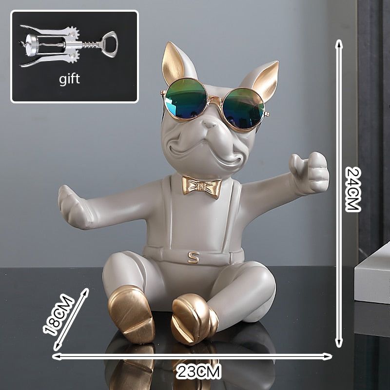 French Bulldog Wine Holder Nordic Live Room Sculpture office Dog Statue Table Decoration Dog Resin Statu Home Decor Ornament