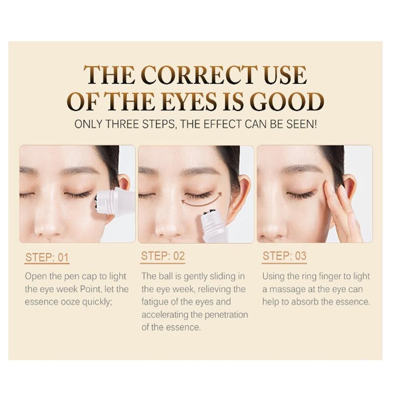 Wrinkle Removal Eye Serum Fade Fine Lines Eye Bags Remove Dark Circles Puffiness Roller Massager Moisturizing Essence Skin Care