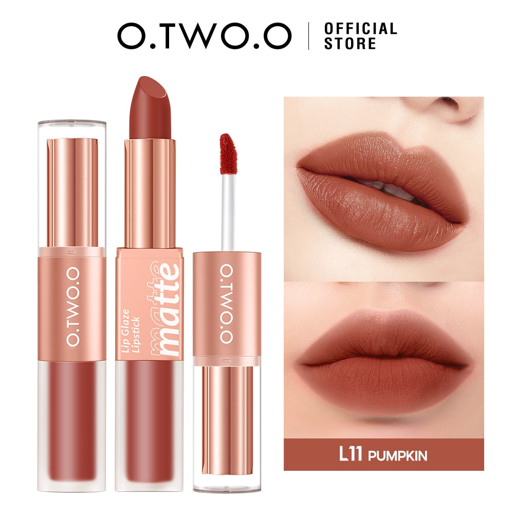 O.TWO.O Lipstick 12 Colors Lip Gloss 2 in 1 Lip Tint Waterproof Long -lasting Moisture Red Lip Matte Lipstick Make-up for Women
