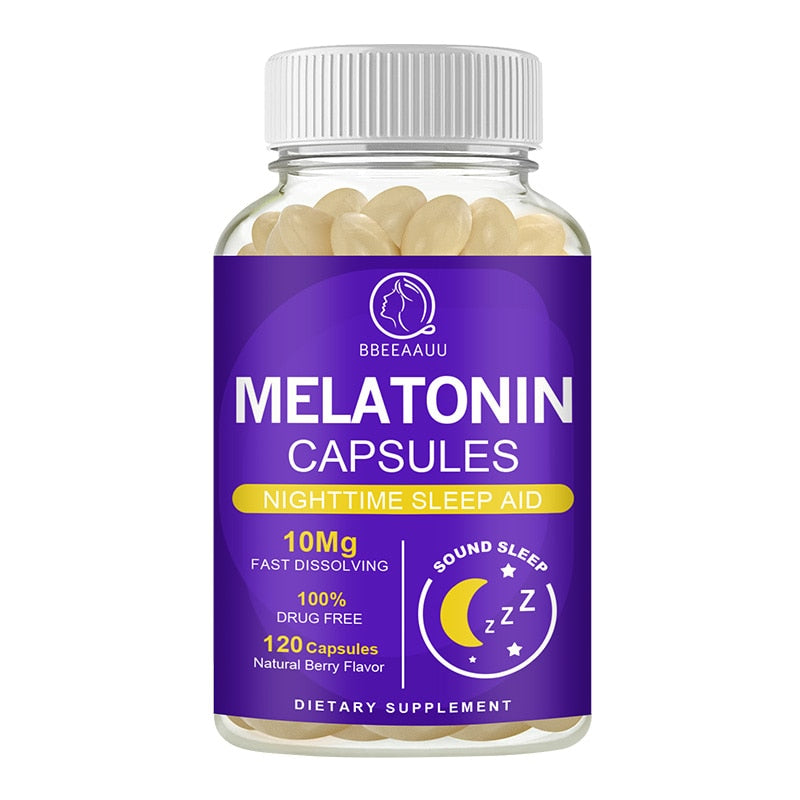 BBEEAAUU 10Mg Melatonin Capsules Vitamins B6 Relieve Insomnia Help Sleep Deep Sleeping for Middle-aged Elderly Adjust Sleep Time