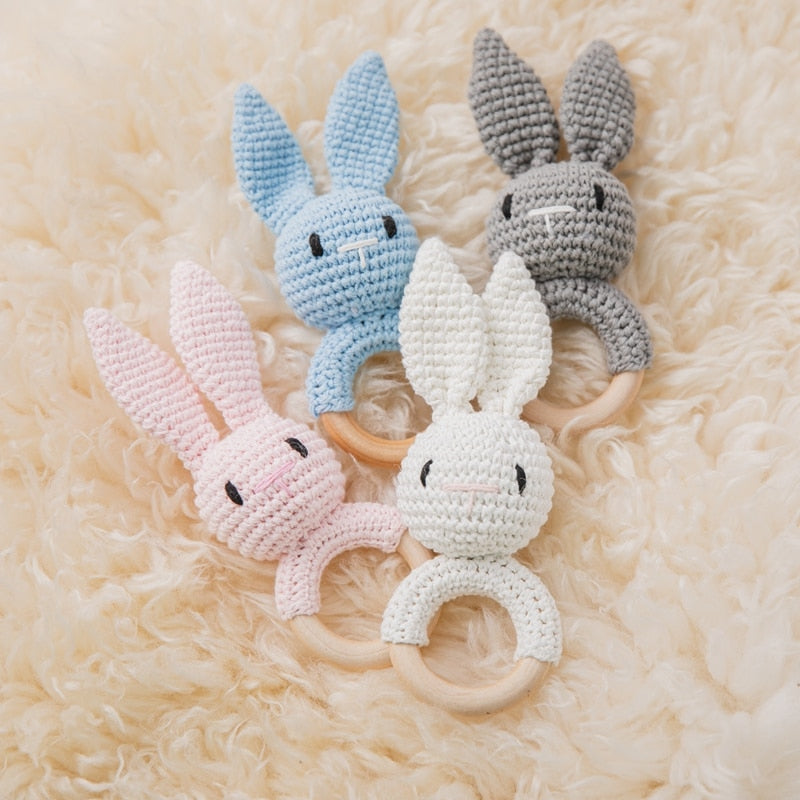 Wooden Rattle Baby Teether for Kids Teething Rings Animal Crochet Rattle Elephant Wooden Babies Gym Montessori Children's Toys