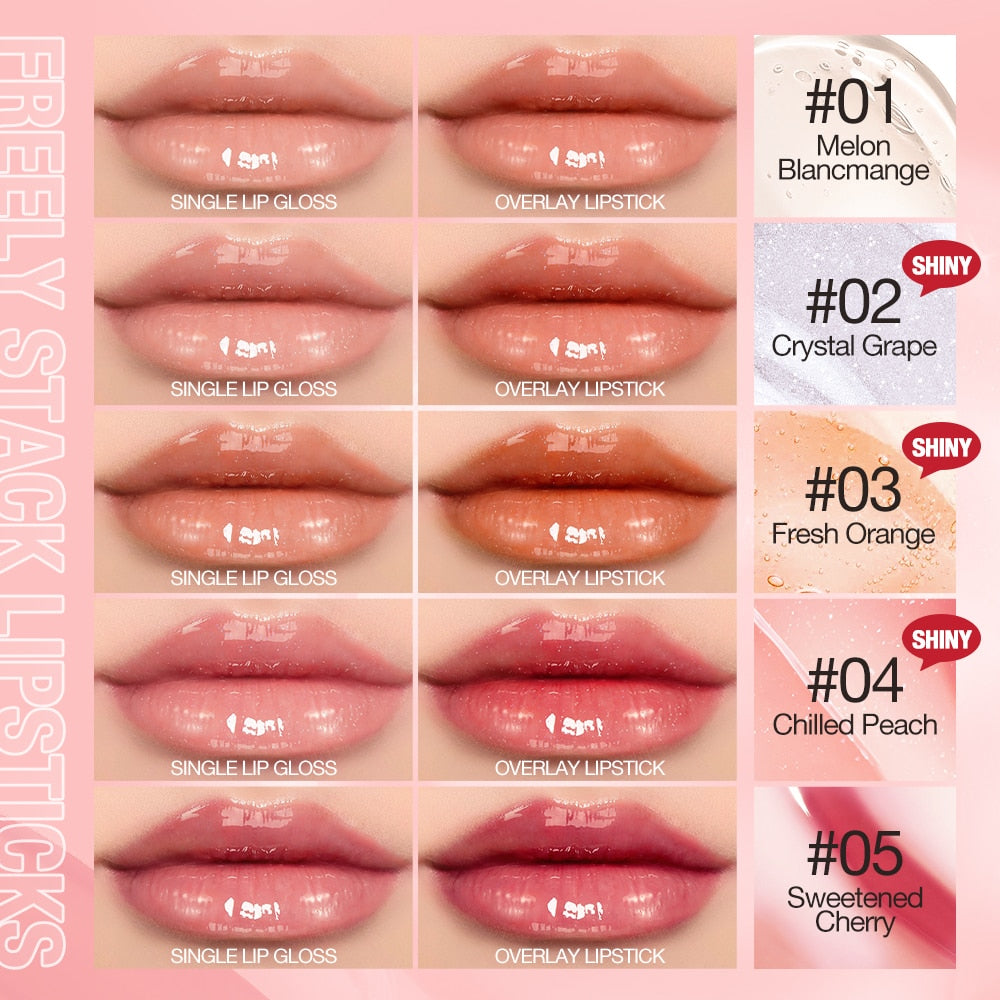 O.TWO.O Moisturizing Lip Tint Lip gloss Lip Oil 5 Crystal Colors Long-lasting Nutritious Makeup Sexy Plump Lip Glow Lip Plumper