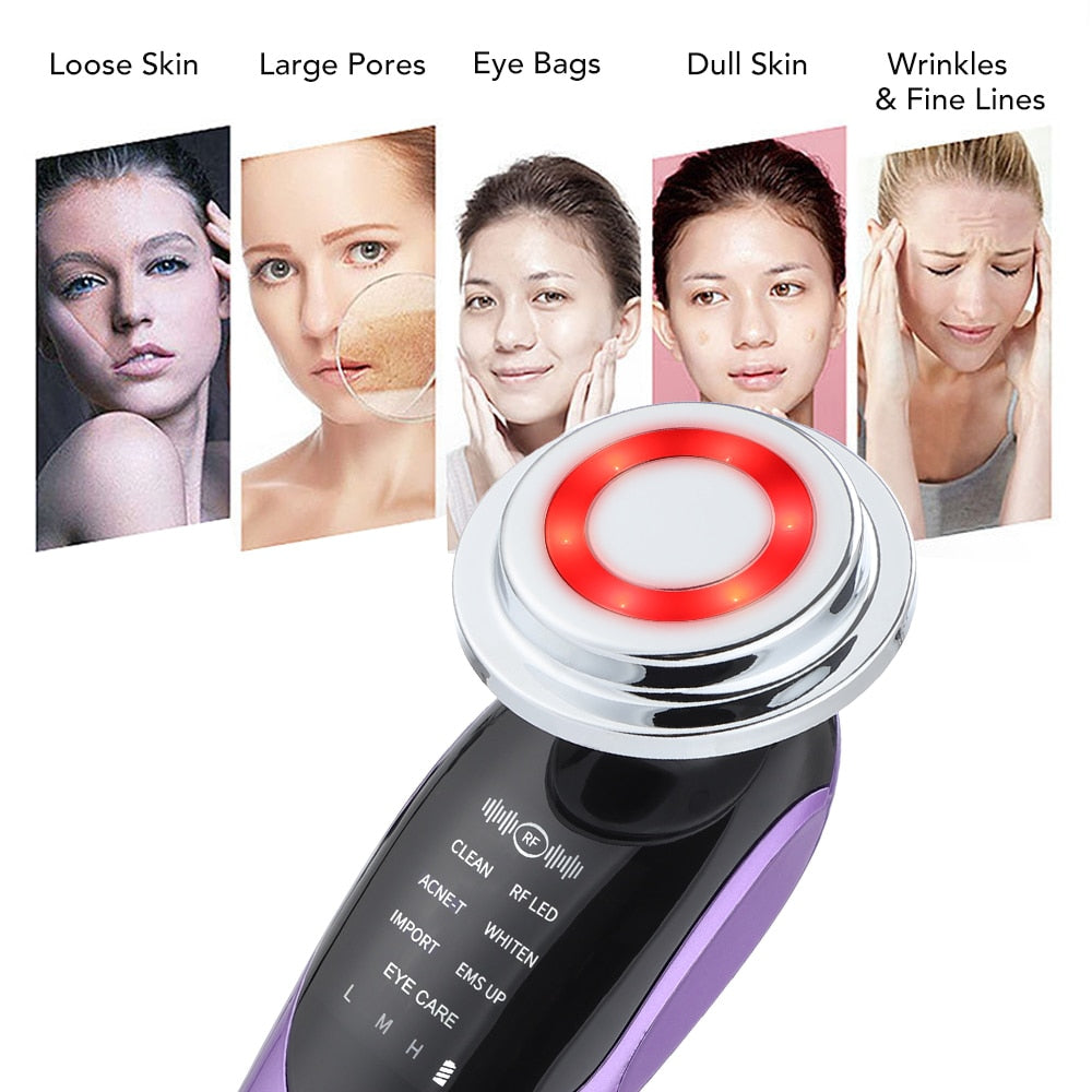 7 in 1 Face Lift Devices EMS RF Microcurrent Skin Rejuvenation Facial Massager Light Therapy Anti Aging Wrinkle Beauty Apparatus