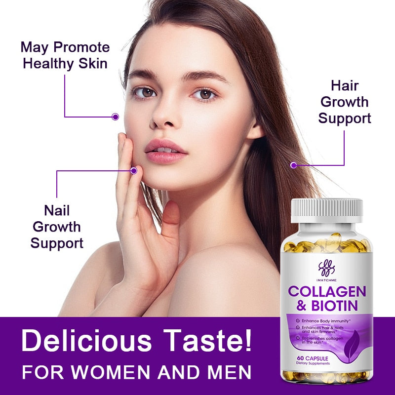iMATCHME Biotin Vitamins with Collagen &amp; Keratin - Vitamin B1,B2,B3,B6,B7 Complex Healthy Nails &amp; Skin &amp; Hair Growth Supplement