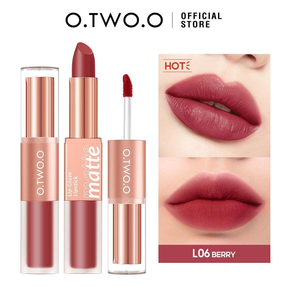 O.TWO.O Lipstick 12 Colors Lip Gloss 2 in 1 Lip Tint Waterproof Long -lasting Moisture Red Lip Matte Lipstick Make-up for Women