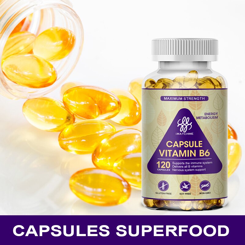 iMATCHME Vitamin B6 Capsules Boost Immune System Help Cardiovascular Health Brain Function Active Cells Protect Hair Health