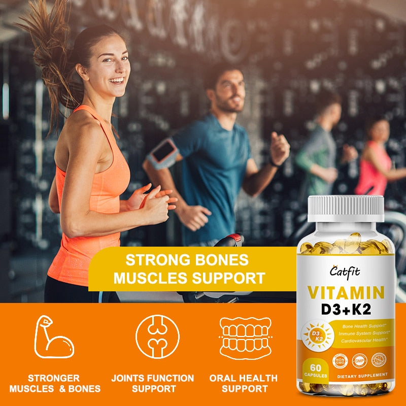 Catfit 5000 IU Vitamin D3+K2 Capsules Premium Immune Support Strong Bones &amp; Healthy Heart Stress Vitamins and Mineral Supplement