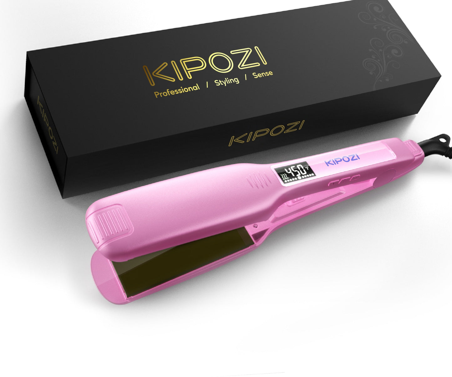 KIPOZI Hair Straightener 139 Titanium Flat Iron 1.75 Inch Wide Plate with LCD Display, Adjustable Temperature and Dual Voltage