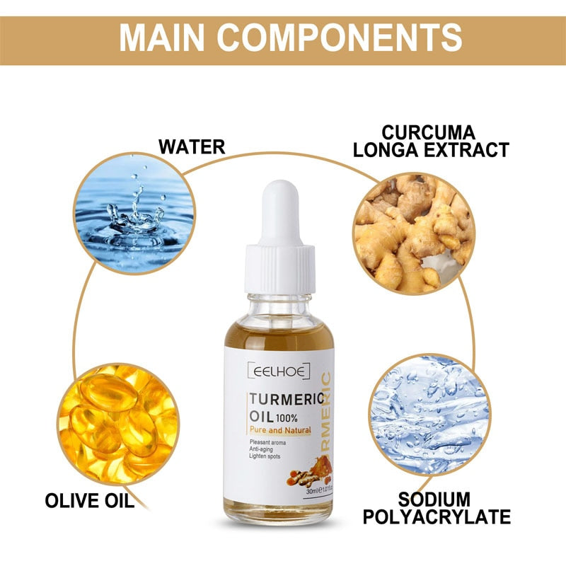 Turmeric Face Serum Lighten Spots Essential Oils Turmeric Oil Anti Aging Remove Dark Spots Pigmentation Corrector Skin Care 30ml