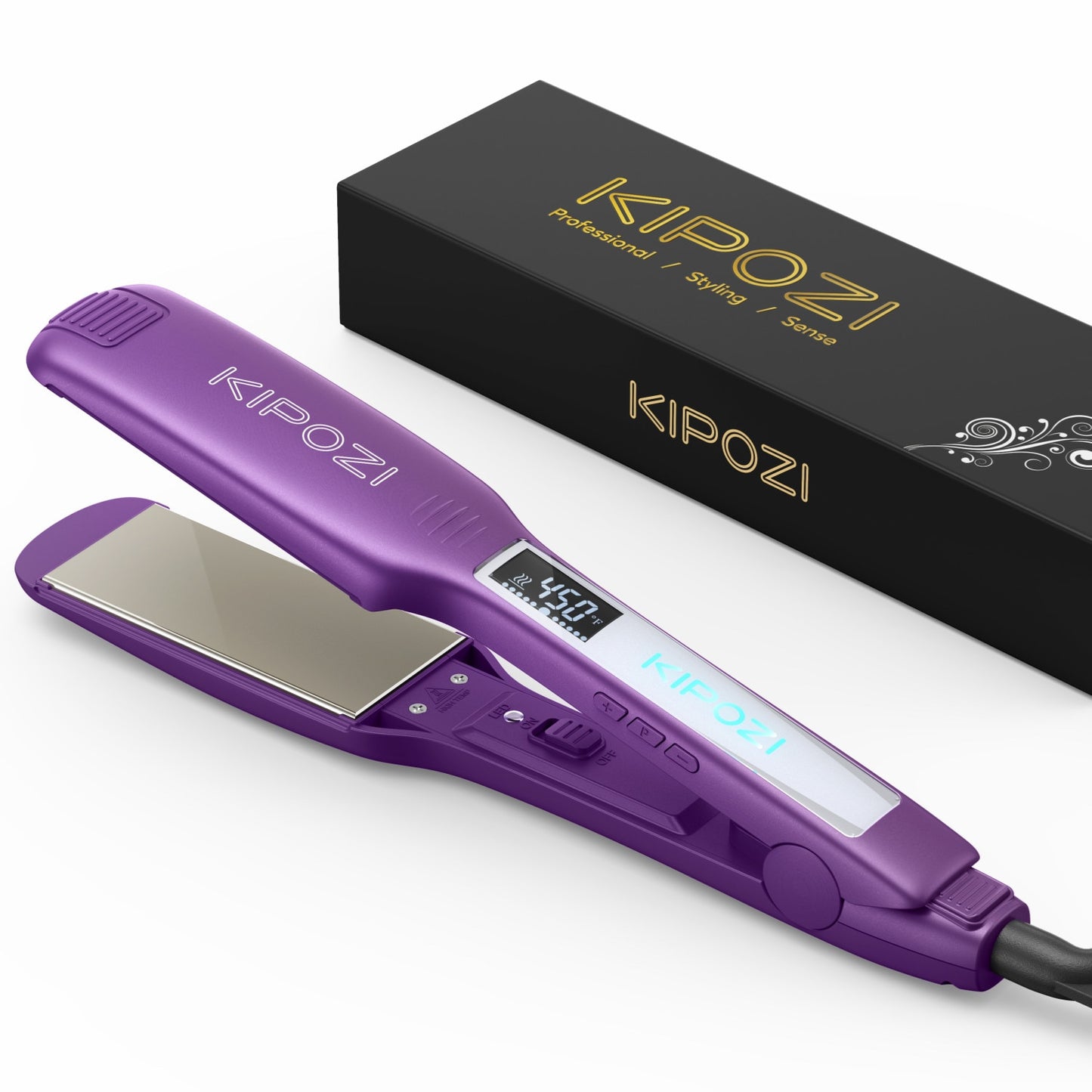 KIPOZI Hair Straightener 139 Titanium Flat Iron 1.75 Inch Wide Plate with LCD Display, Adjustable Temperature and Dual Voltage