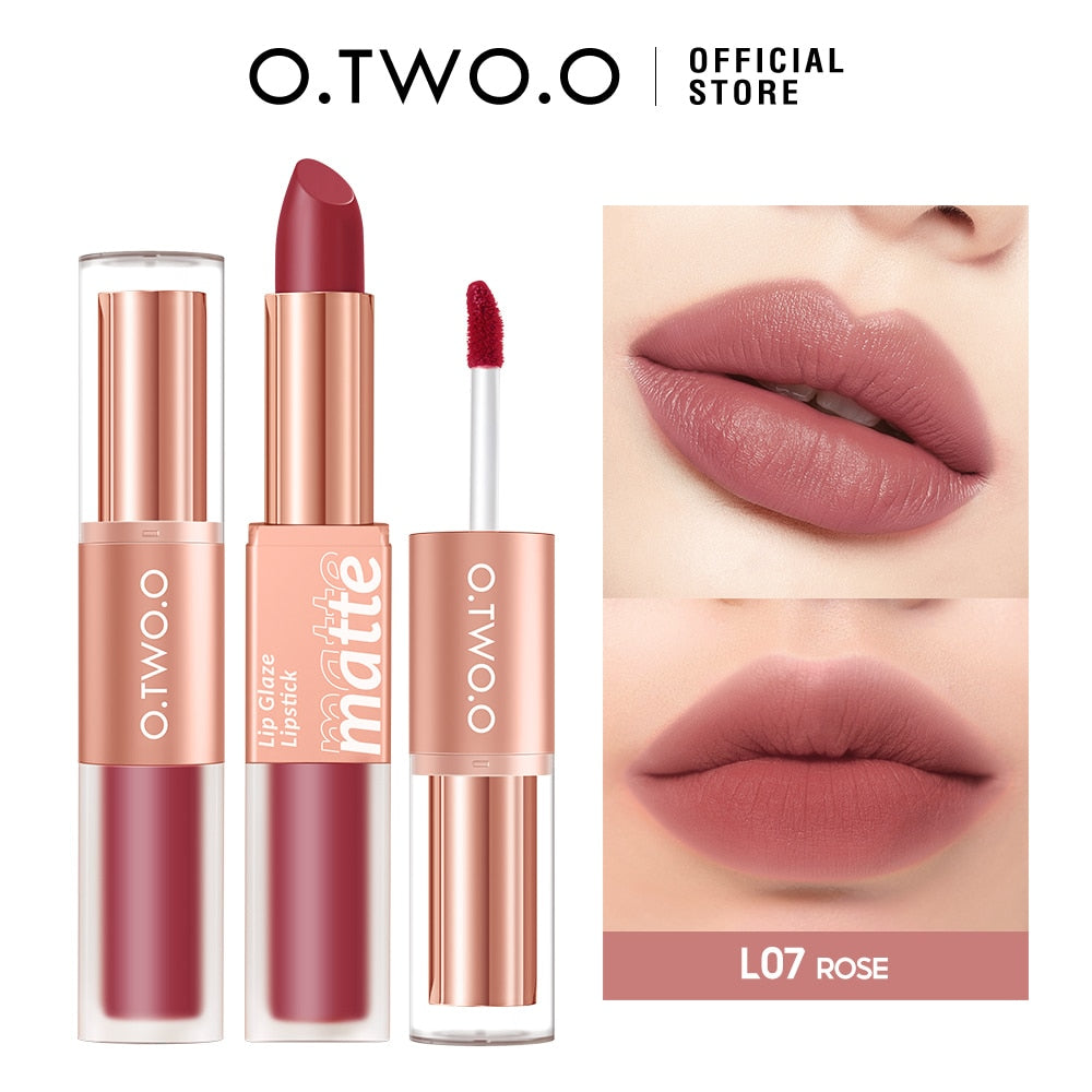 O.TWO.O Lipstick 12 Colors Lip Gloss 2 in 1 Lip Tint Waterproof Long -lasting Moisture Red Lip Matte Lipstick Make-up for Women
