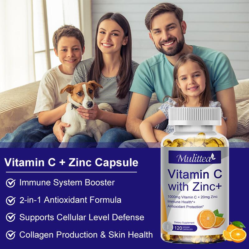 Mulittea Organic Vitamin C 1000mg And Zinc 20mg Capsules Supplements Antioxidant Immune Pigmentation Anti-wrinkle Whitening Skin