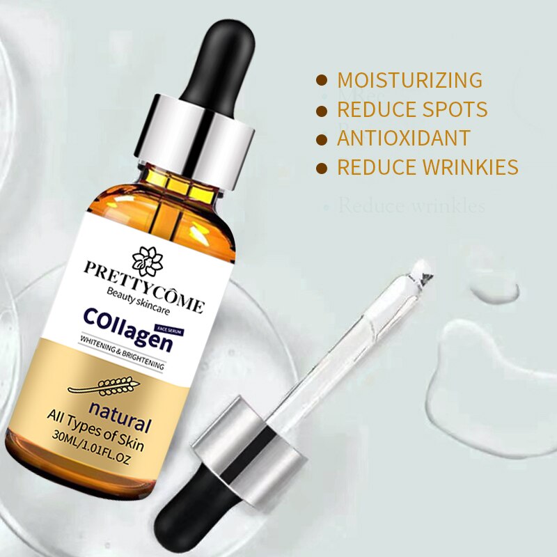 PRETTYCOME Collagen Face Serum Whitening Brighteing Anti-aging Wrinkle Face Essence Nourish Moisturizing Facial Care Essence