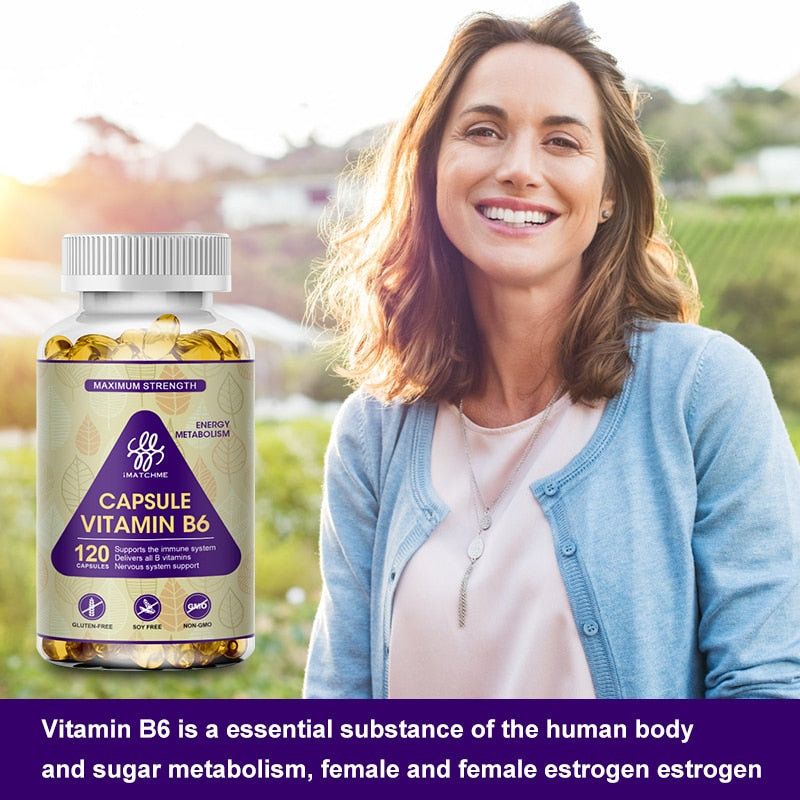 iMATCHME Vitamin B6 Capsules Boost Immune System Help Cardiovascular Health Brain Function Active Cells Protect Hair Health
