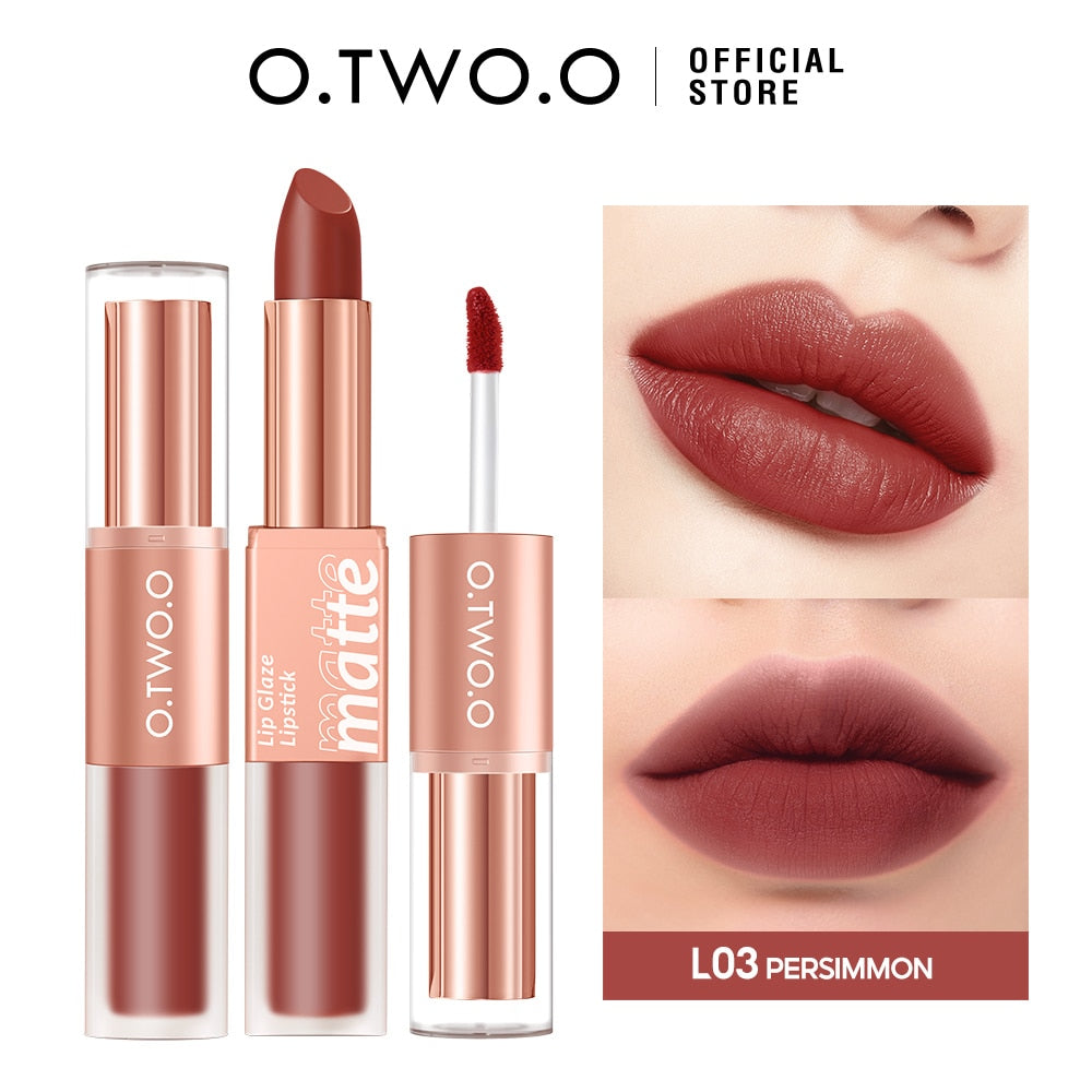 O.TWO.O Lipstick 12 Colors Lip Gloss 2 in 1 Lip Tint Waterproof Long -lasting Moisture Red Lip Matte Lipstick Make-up for Women