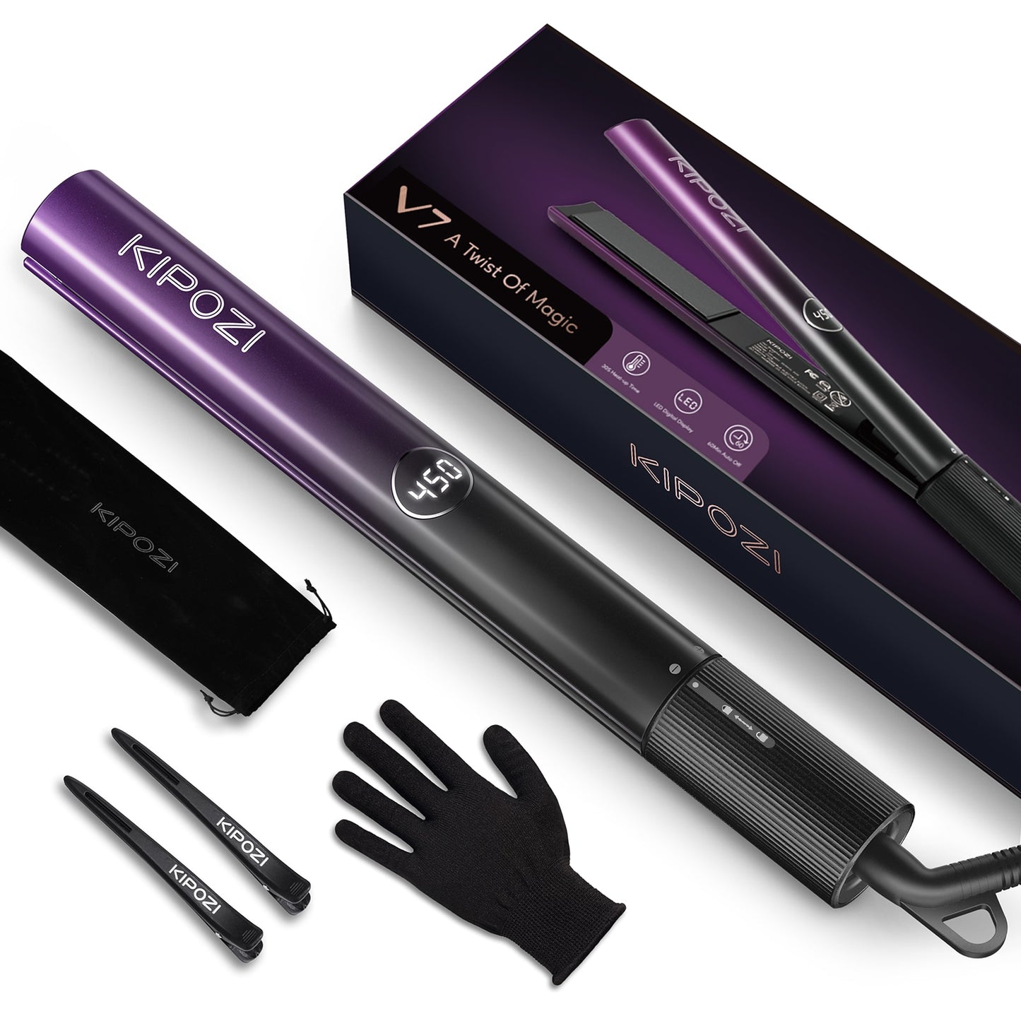KIPOZI Hair Straightener 2 in 1 Flat Iron Curling Iron Nano Titanium Instant Heating Flat Iron with Digital LCD Display